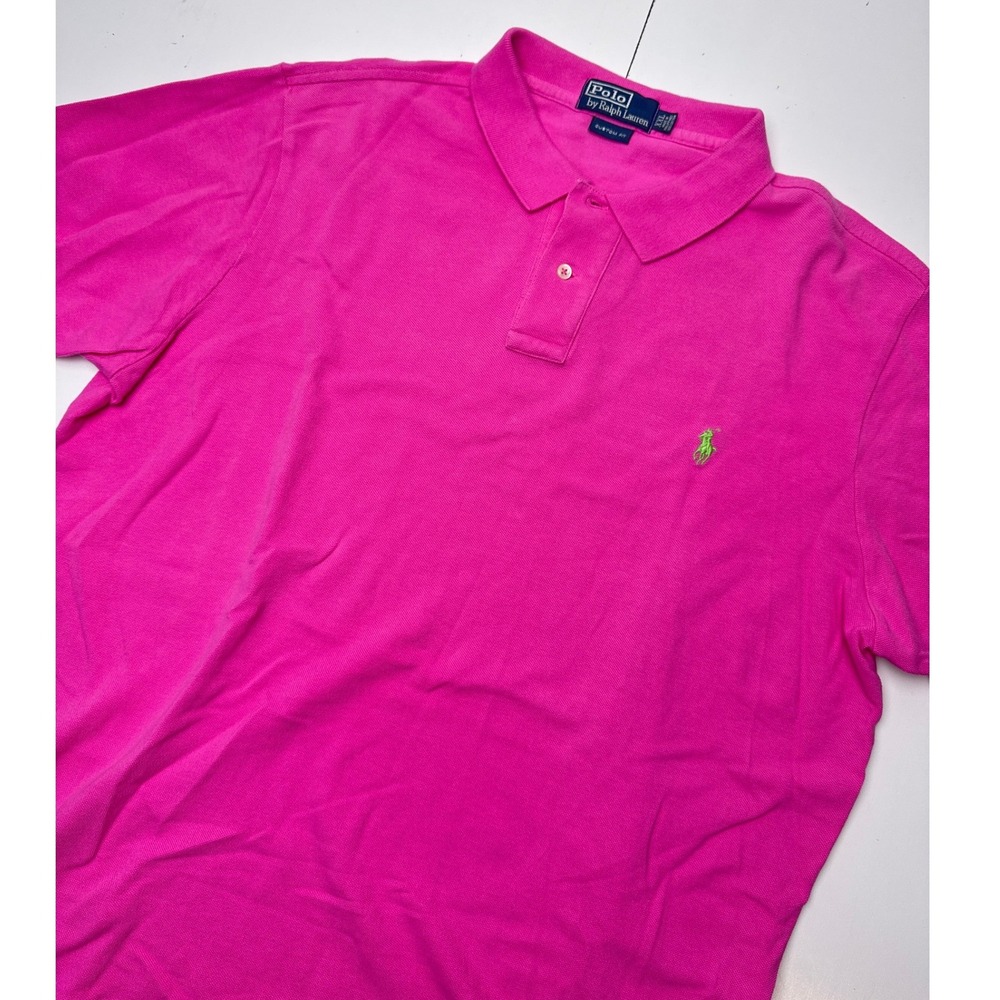 Polo Ralph Lauren Mens XXL Custom Fit Hot Pink Polo Shirt Lime Green Pony